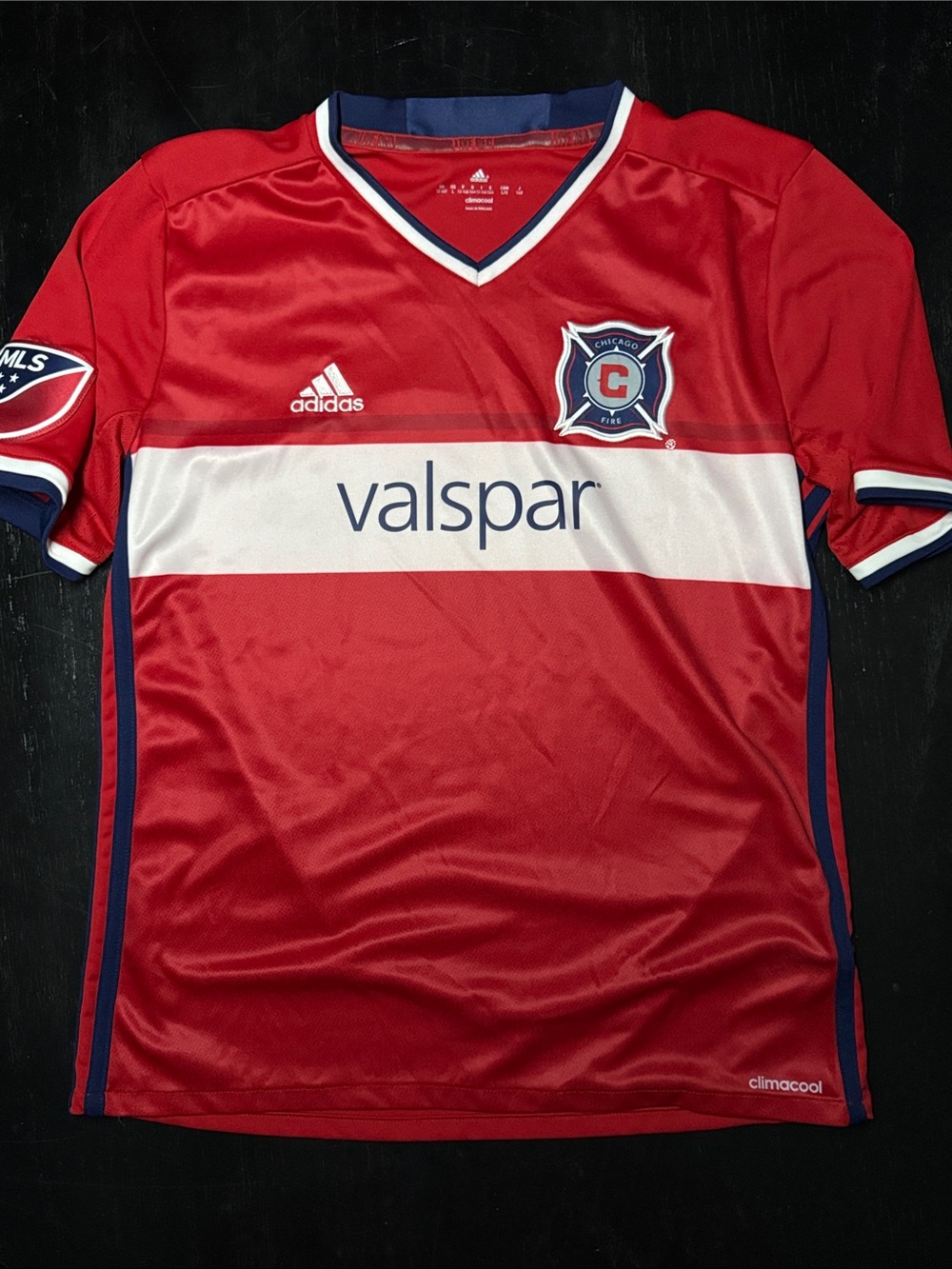 adidas Red Chicago Fire Home Jersey with White Chest Band and Navy Trim
